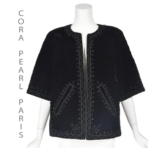 CORA PEARL PARIS Vintage Black Velvet Jacket w Soutache Braid & Glass Beads S/M - Picture 1 of 8