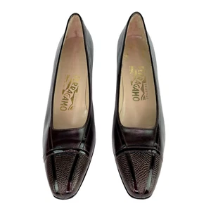 Salvatore Ferragamo  Lizard Pumps Shoes Brown Calf Leather Womens Sz 8 AAAA VTG  - Picture 1 of 15