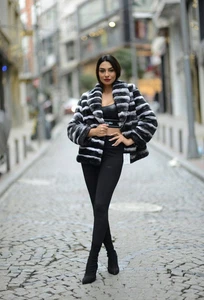 New Women Natural Chinchilla Real Rex Rabbit Fur Coat Jacket Warm Thick Overcoat - Picture 1 of 7