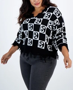 Just Polly Trendy Women's Plus Size 3X Mini Yin Yang Destructed Sweater NWT - Picture 1 of 3