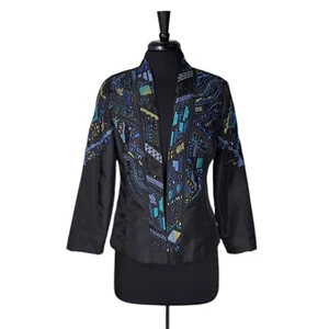 Chico’s Damen Jacke 0 S 4 schwarz bunt bestickt Perlen Boho vorne offen - Bild 1 von 8