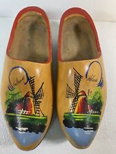 Vintage Hand Carved & Hand Painted Wooden Shoes From Holland W/Hanging Hooks