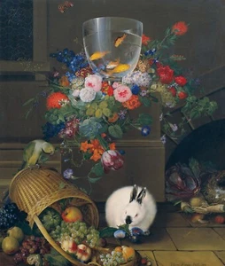 John Knapp : "Still Life with Goldfish Bowl" (1810) — Giclee Fine Art Print - Picture 1 of 7