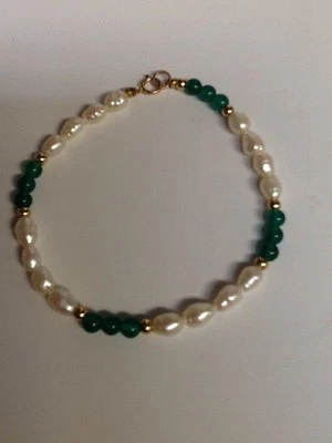14kt FRESHWATER PEARL AND GREEN ONYX WITH 14k BEADS BRACELET NEW - Image 1 of 3