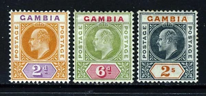 GAMBIA KE VII 1902-05 Definitive Group Wmk Crown CA SG 47, SG 51 & SG 54 MINT - Picture 1 of 2