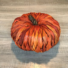 Halloween Thanksgiving Fall Woven Corn Husk 3D Pumpkin Orange Folk Art Decor