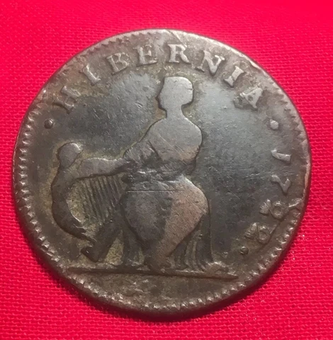 1722 Woods Halfpenny, Harp Left, King George I, USA Colonial, Irish: Scarce Cover