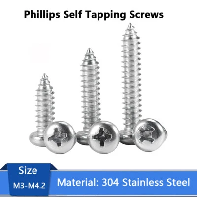 304 Stainless Steel Phillips Round Head Self Tapping Screws M3 M3.5 M4 M4.2 - Image 1 of 4