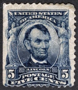 US Sc 304 Blue 5¢ 1902 p.12 DLWm Original Gum Light Hinge Remnant - Picture 1 of 1