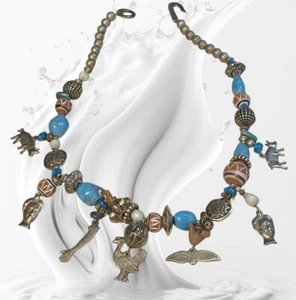 Collier vintage Milagro breloques turquoise/faux turquoise ton argent fait main - Photo 1/23