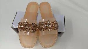 NWT Bamboo Slip On Jelly Sandal Embossed Flowered Jewels Nude Pink, Size (US 8) - Picture 1 of 4