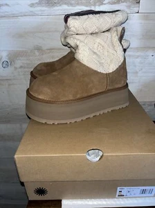 UGG CLASSIC SWEATER LETTER TALL 2" PLATFORM BOOTS - Chestnut - US size 7 - NIB - Picture 1 of 8