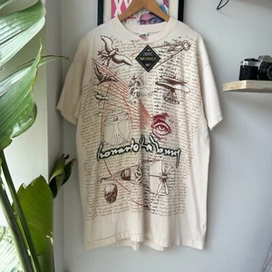 VINTAGE 90s | Leonardo Da Vinci All Over Print Art T-Shirt sz XL Adult - Picture 1 of 8