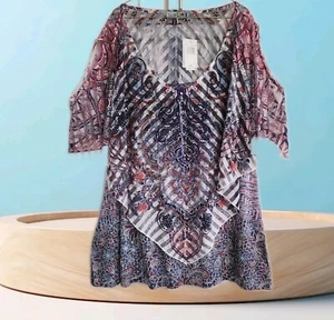NWT$48 Unity World Women's Plus Sz 1X-2X Layered Top Cold Shoulder Tunic - Picture 1 of 15