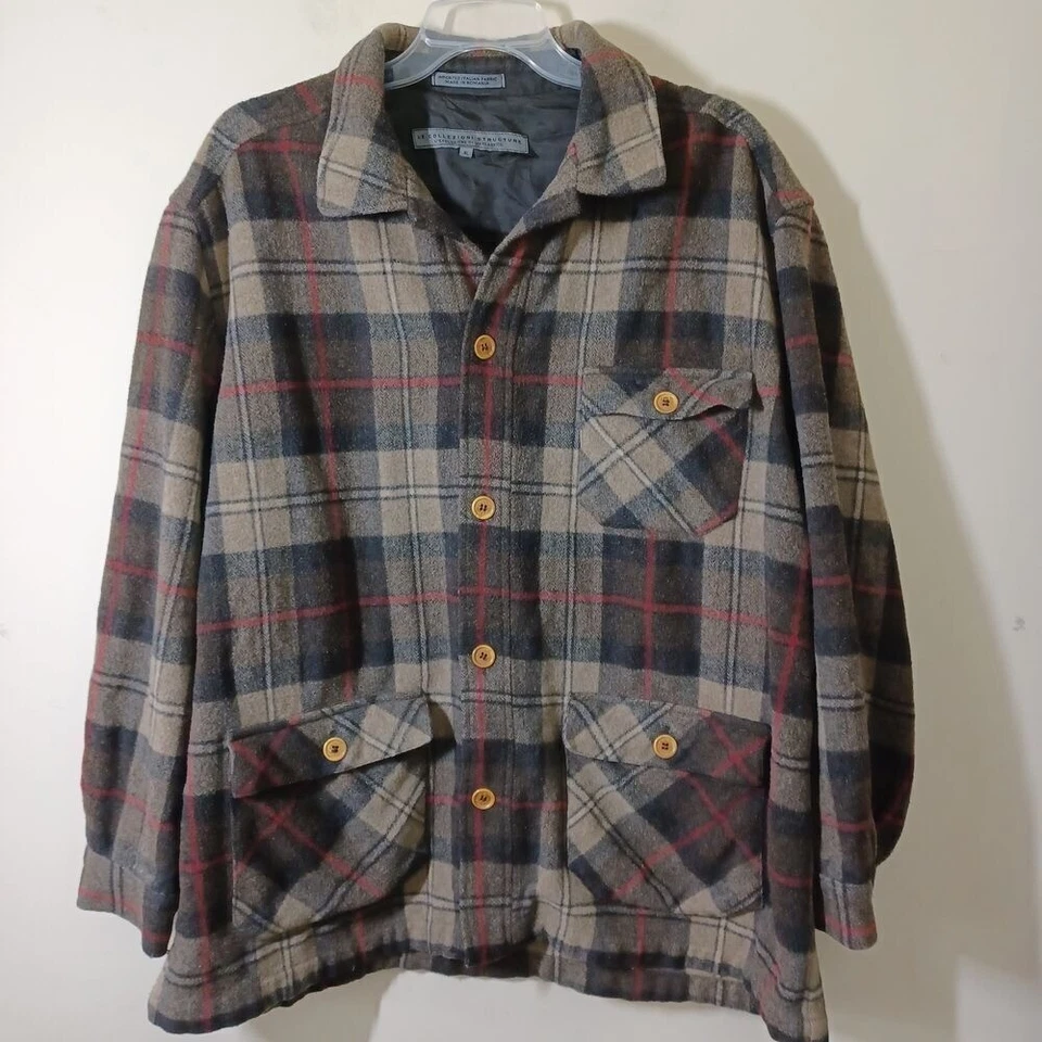 Le Collezioni Shirt Jacket Mens XL Plaid Wool Blend Flannel Board Chore Shacket - Image 1 of 4