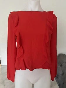 H&M Top women size 32 RED Long Sleeves Blouse Lightweight - Picture 1 of 11