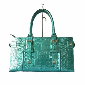 Victoria Beckham Samantha Thavasa Green Croc Embossed Vinyl Faux Leather Handbag - Picture 1 of 12