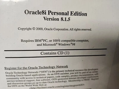 ORACLE8i PERSONAL EDITION VERSION 8.1.5 NEW SEALED ISBN 0072436905 WINDOWS 98  - Image 1 of 4