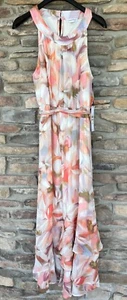 Calvin Klein Tiered Floral Print Belted Lined Maxi Dress Size 12 Multicolor NWT - Picture 1 of 10