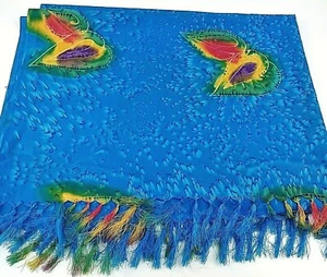 AMERICAN SARONG COMPANY blau Pfauenfedern Druck Fransen Badeanzug Abdeckung - Bild 1 von 4