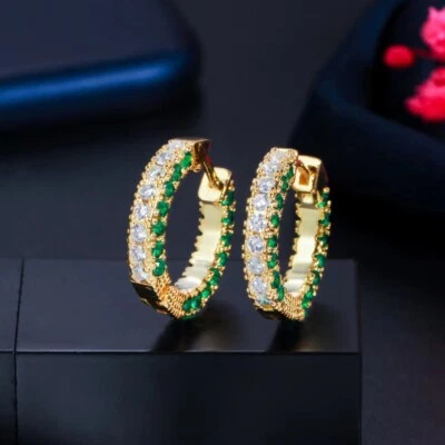 Lab Created Diamond & Emerald 14K Yellow Gold Plated Women Crystal Hoop Earrings - Image 1 of 4