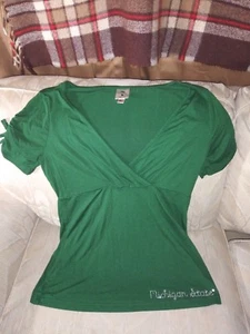 Meesh & Mia M Michigan State Blouse Women Green Rhinestones Team Spirit With An - Picture 1 of 5