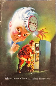 1948 Coca-Cola Christmas Santa in Refrigerator and Sprite Boy Bottlecap Print Ad - Picture 1 of 6
