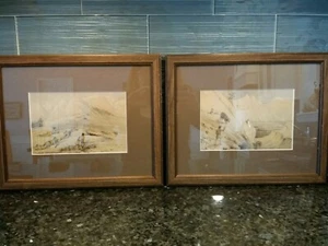 Pair 19th Century Watercolors of Hunters in the Himalaya Mountains - Framed - Picture 1 of 12