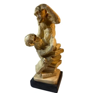 Vintage A. Santini Darwin Monkey Italian Composite Statue Skull 8” Patina Unique - Picture 1 of 12