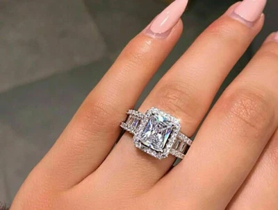 Anillo de boda de zafiro artificial de plata para mujer alianza de compromiso joyería regalo Foto 1 de 4