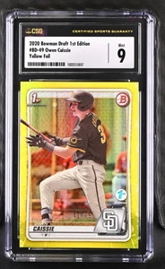 Owen Caissie ~ 2020 Bowman Draft 1st Ed. Yellow Foil #/75 ~ BD-49 ~ CGC 9 Mint - Bild 1 von 4