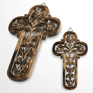 Holz gebrannt Antik Mittelalter Ritter Kreuz Ausschnitt fünf Schlüsselanhänger Halter Gestell Plaq - Bild 1 von 6