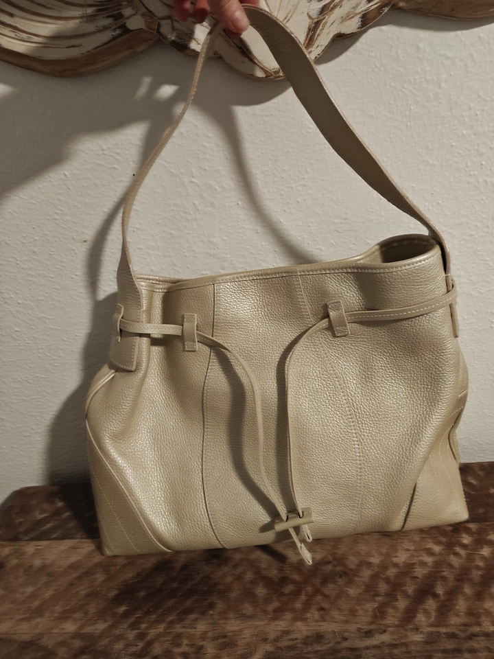 Bolsa de ombro Harold's estilo tote de couro metálico em excelente estado usado - Imagem 1 de 4