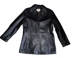 Vintage Jacqueline Ferrari schwarze Lammlederjacke Größe Large Y2K Biker  - Bild 1 von 6