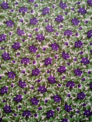 Purple Floral on Green Leaves Cotton Quilting/Sewing Fabric - By the Yard - Image 1 of 4