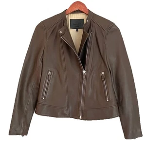 Chaqueta de moto Massimo Dutti para mujer de cuero de oveja marrón talla S - Imagen 1 de 7