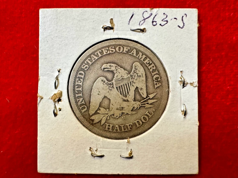 1863-S Seated Liberty Half Dollar • Civil War Date • Scarcer S-Mint • 90% Silver - Image 1 of 2