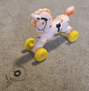 Vintage 1960s Empire Pink Plastic Blow Mold Pony/Horse Children's Click Pull Toy - Picture 1 of 10