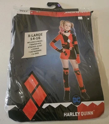 Harley Quinn Halloween Costume Dress Up Cosplay DC Comics Child XL 14-16 NEW - Image 1 of 4