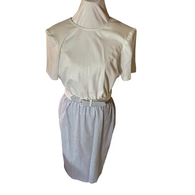 1980 California Design Dorothy Samuel Dress Striped Belted Cotton Vintage Size 8 - Image 1 of 4