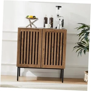 Mobile buffet griglia noce con contenitore, credenze 2 ante con base in metallo - Foto 1 di 7