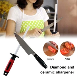 Professional 10" Ceramic Sharpening Rod With Diamond Stone Sharpener Tool Blade - Picture 1 of 12