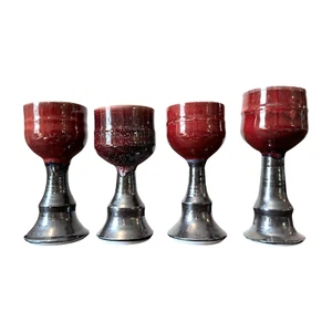 Vintage Studio Art Pottery Chalice Goblets with Red & Metallic Glaze - Picture 1 of 10