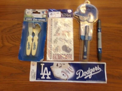 L A Dodgers 5 Group Items (2 Ballpoint Pens,Baby Fork&Spoon Set,Decals,Sticker) - Image 1 of 4