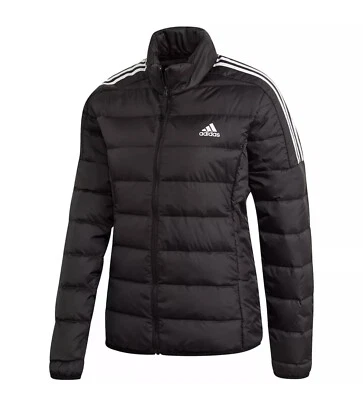 Chaqueta acolchada de plumón Adidas Essentials para mujer negra blanca a rayas XS Foto 1 de 4