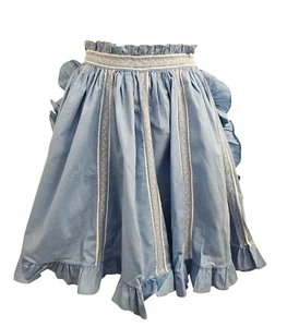 Medio delantal vintage hecho a mano para mujer azul algodón volante bonito ribete cinta - Imagen 1 de 3