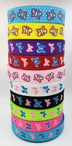 Butterfly image Patterns 25mm Grosgrain Ribbon 10 colors - Picture 1 of 12