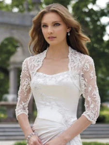 2023 New three-quarters sleeve white lace wedding beautiful bride shawl jacke - Picture 1 of 2