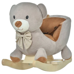 Kids Children Rocking Horse Plush Ride On Bear Seat w/ Sound Wood Base - Picture 1 of 9