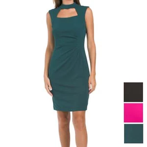 Neu mit Etikett Tahari ASL Damen Plissee-Minikleid mit Stehkragen Größe: 10-16 - Bild 1 von 19